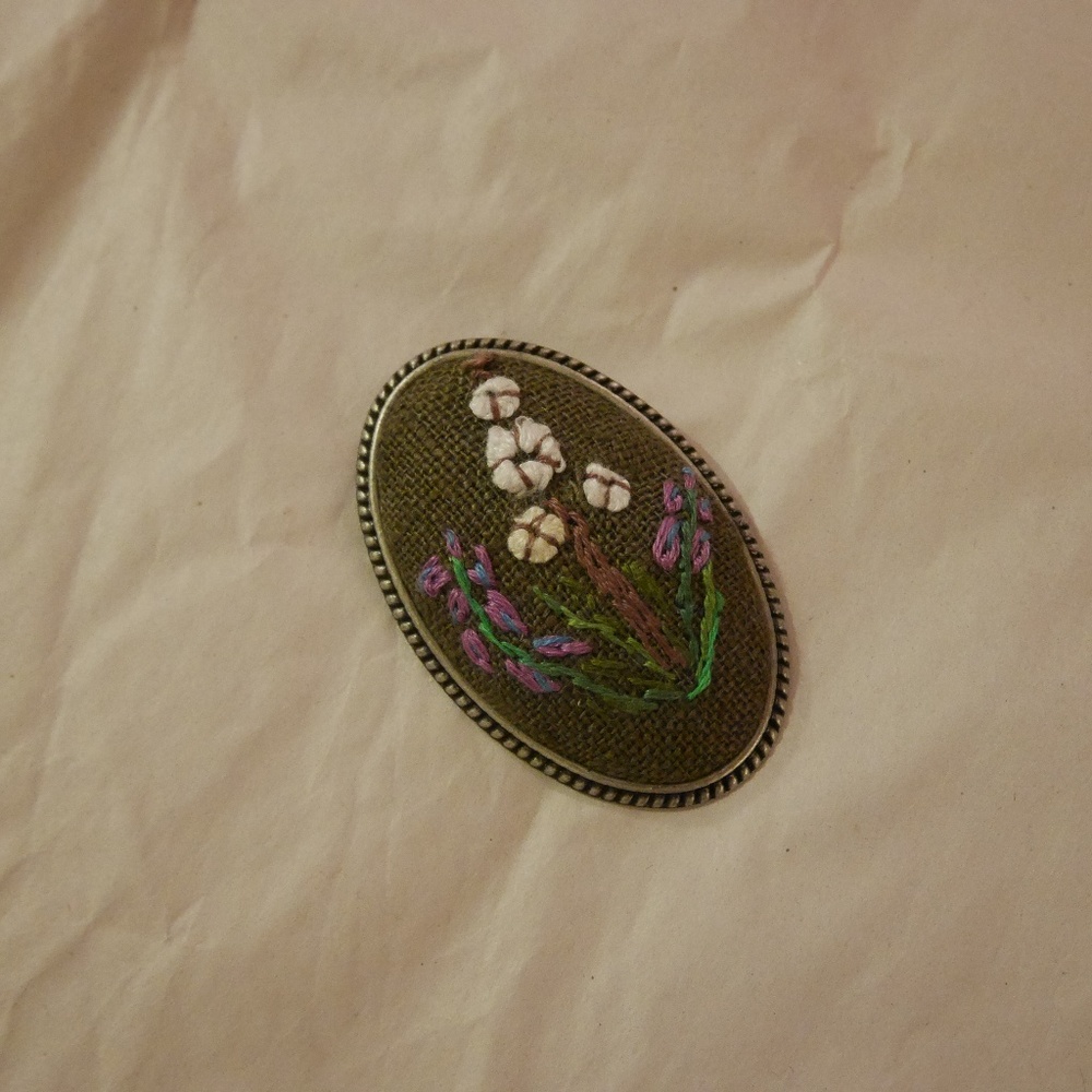 Vintage Style Floral Hand Embroidered Brooch
